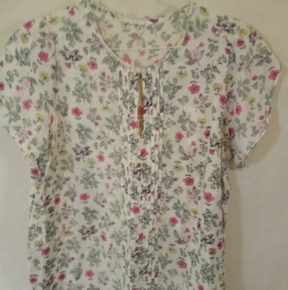 Lucky Brand S/S Multi Color Floral Pullover Shirt Top Med